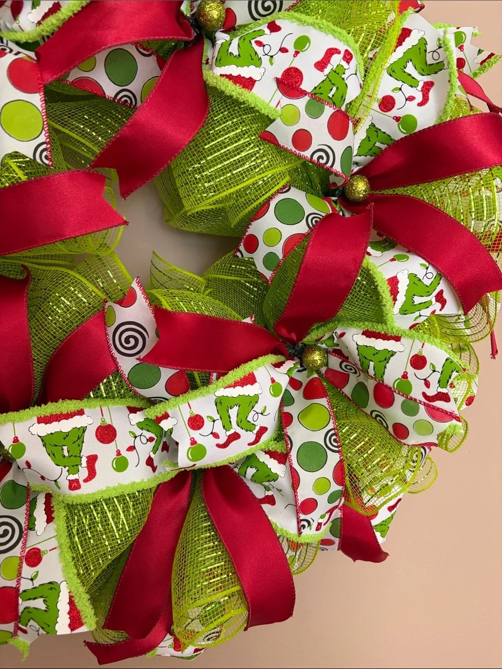 Holiday Ribbon Wreath in Green & Red - Unbranded